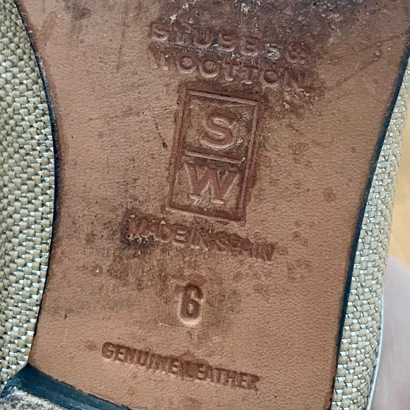 Stubbs and Wootton Leather Woven Metallic Neutral Silver Mules Slides Flats Sz 6 - Picture 6 of 6